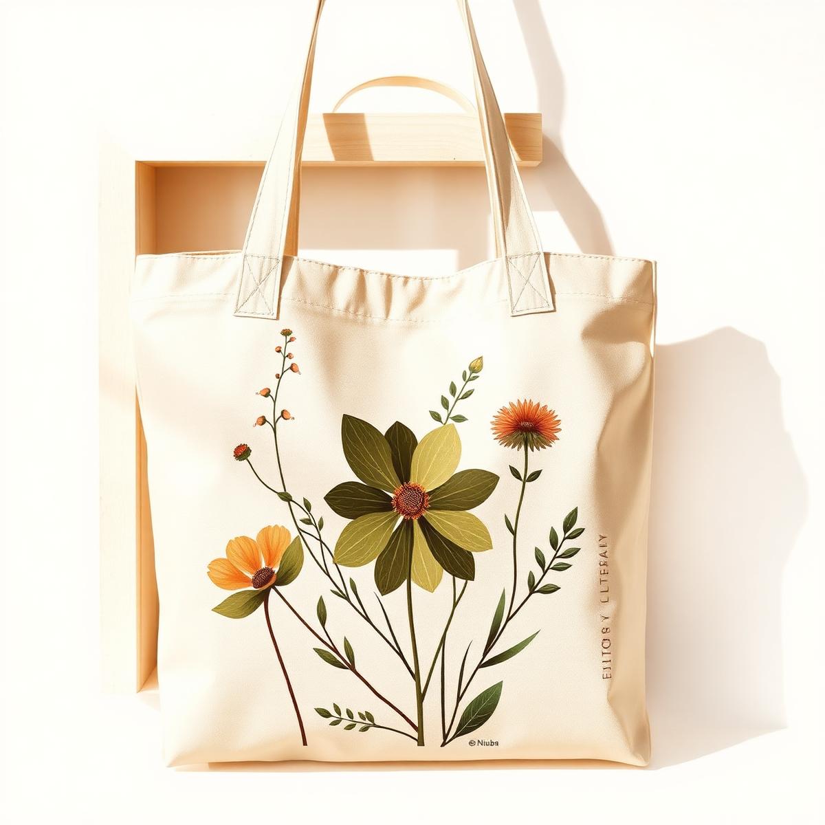 Canvas tote bag printed with a botanical wildflower vector illustration