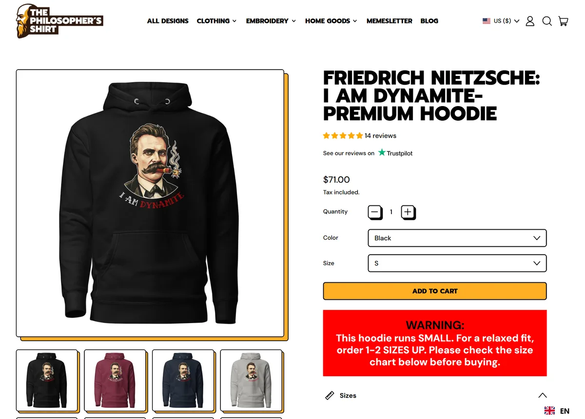 Philosophy & Academia Tees storefront screenshot 3