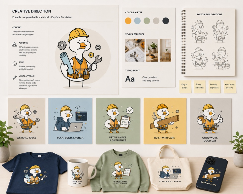 Creative direction board laying out palette, typography, and layout references