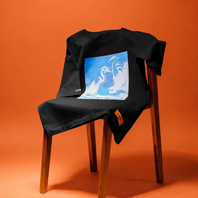 Printed tee styled on a chair