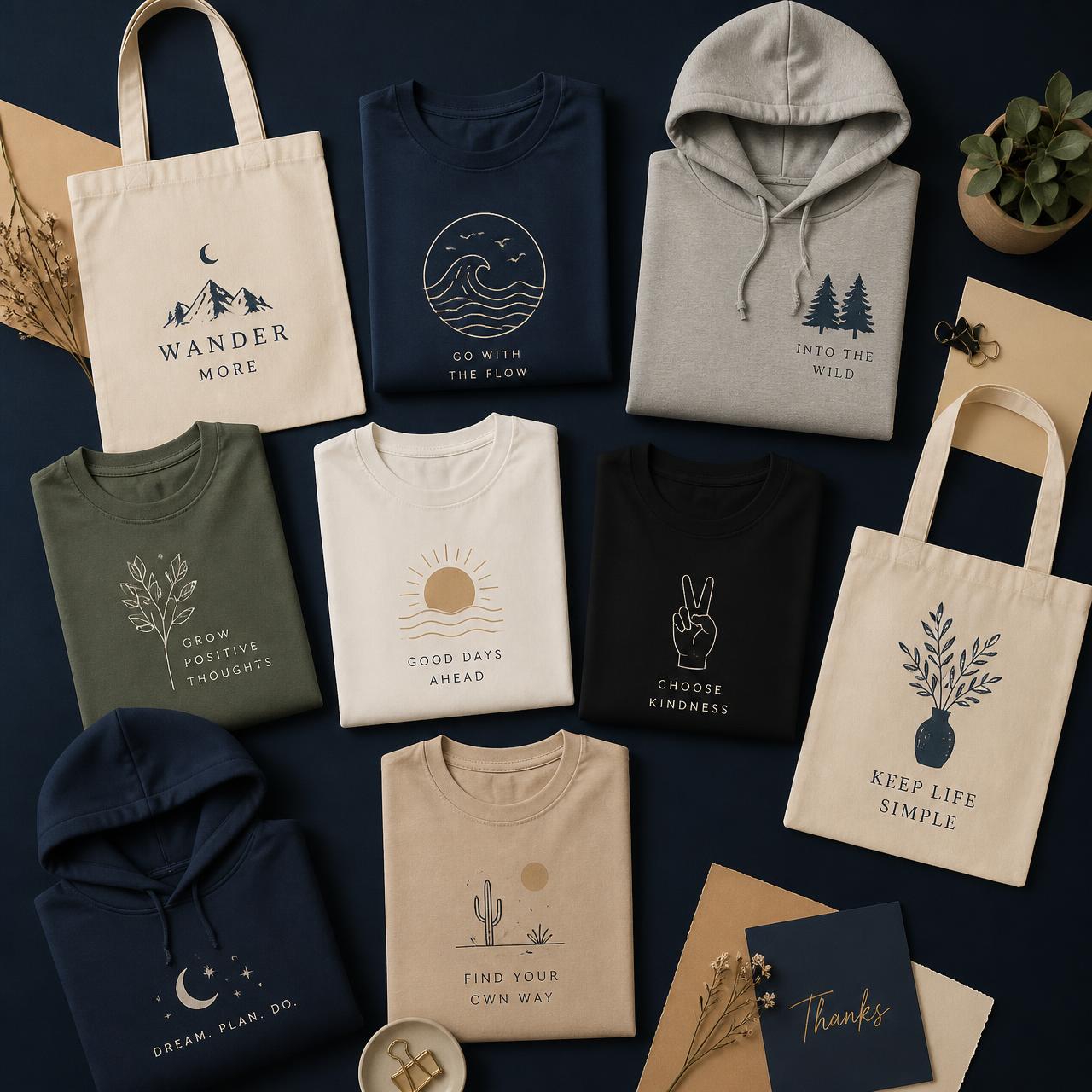 Print-on-demand catalog products staged for upload